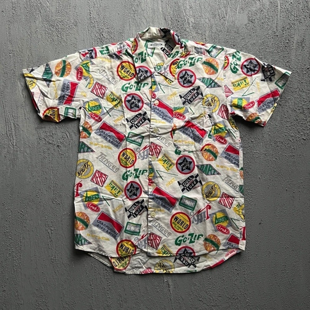 Vintage Cocodes Button Up Shirt Large White 1960s Racing Advertisement